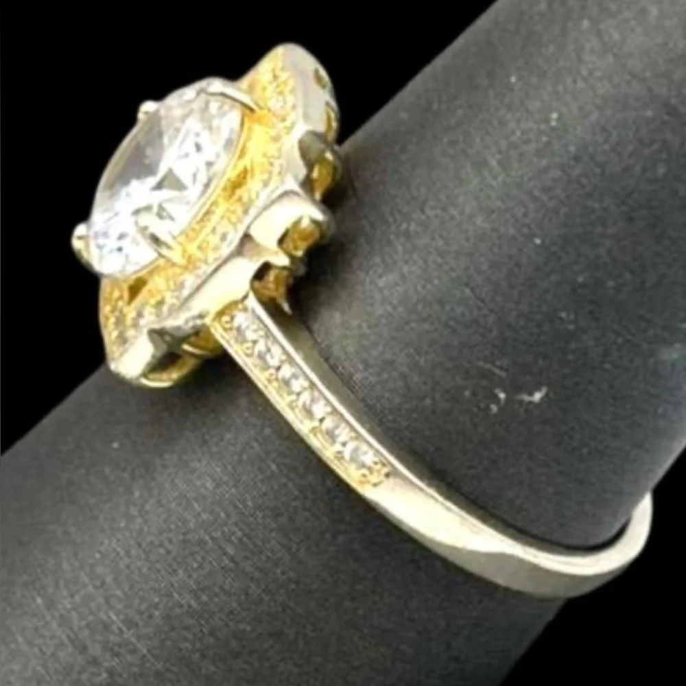 Vermeil Sterling Silver Round Cubic Zirconia Halo Ring | EUC Size 8.75